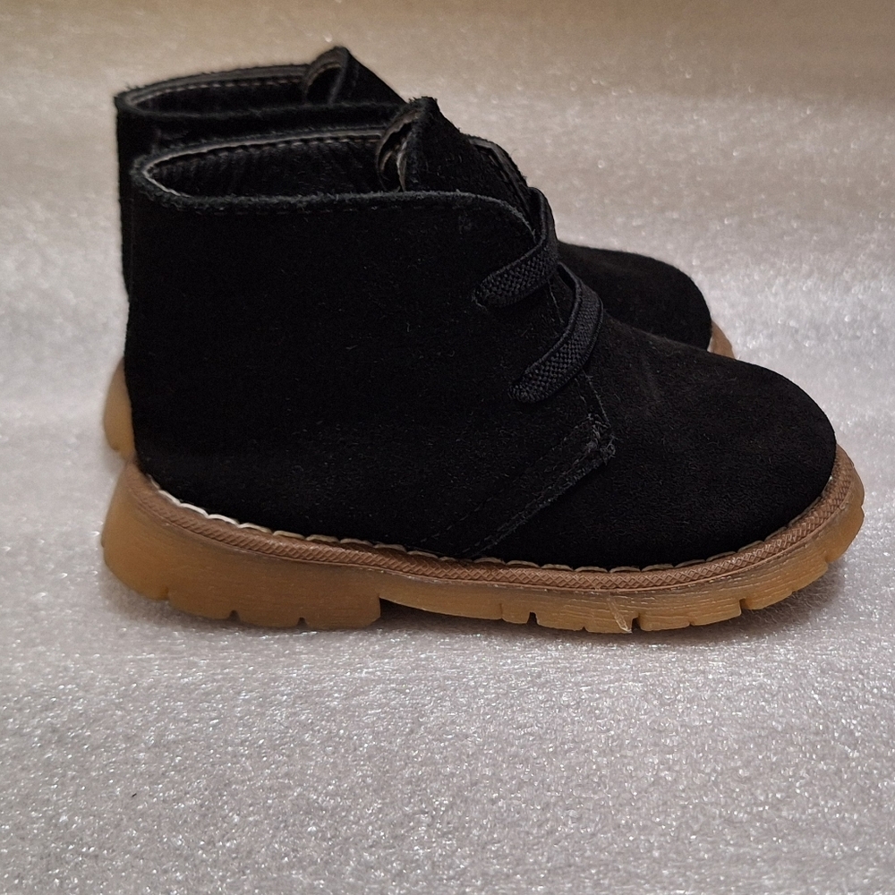 Black Suede Toddler Booties with Tan Soles - Picture 3 of 6